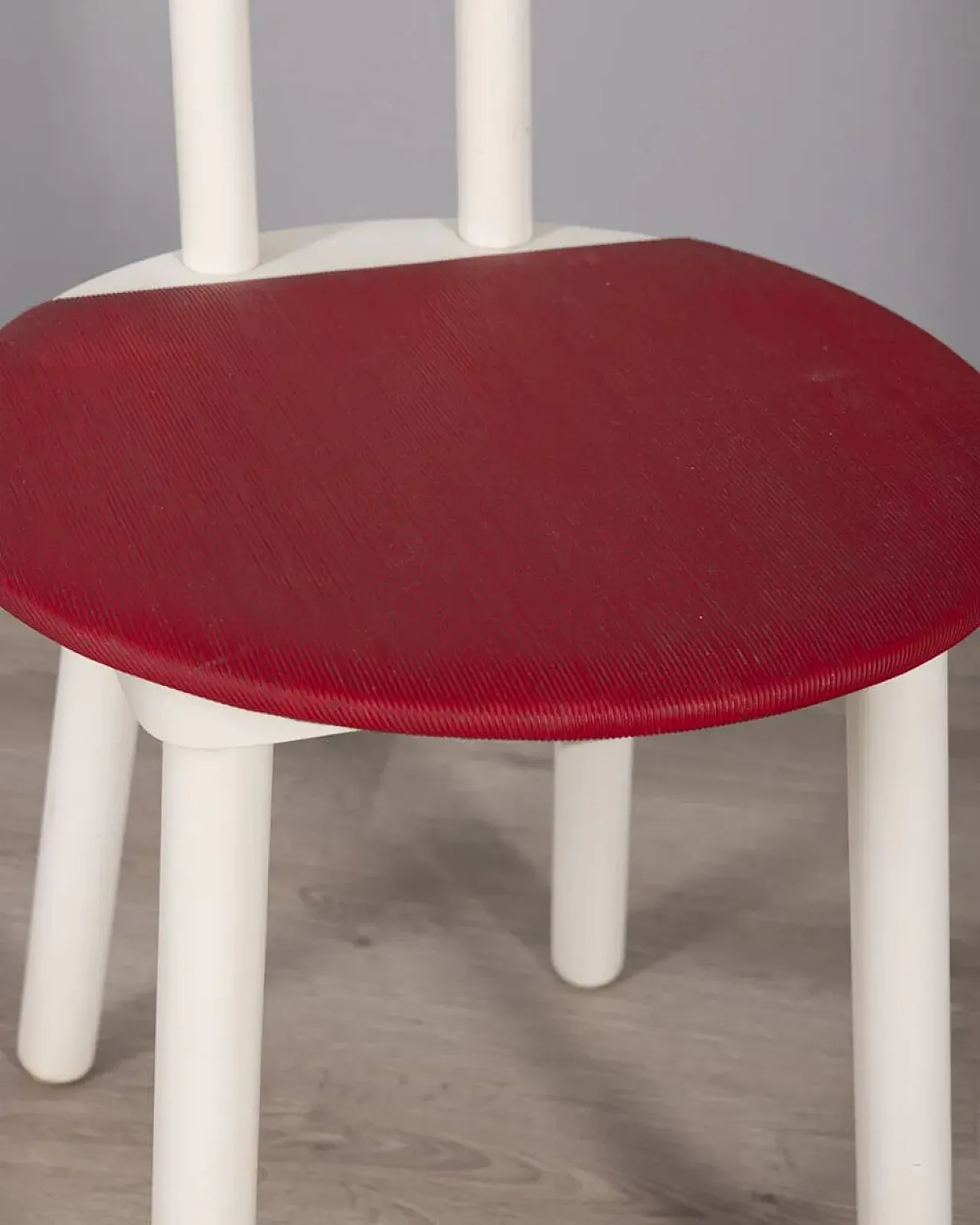 4 Chairs in wood and red vinyl, 1980s 13