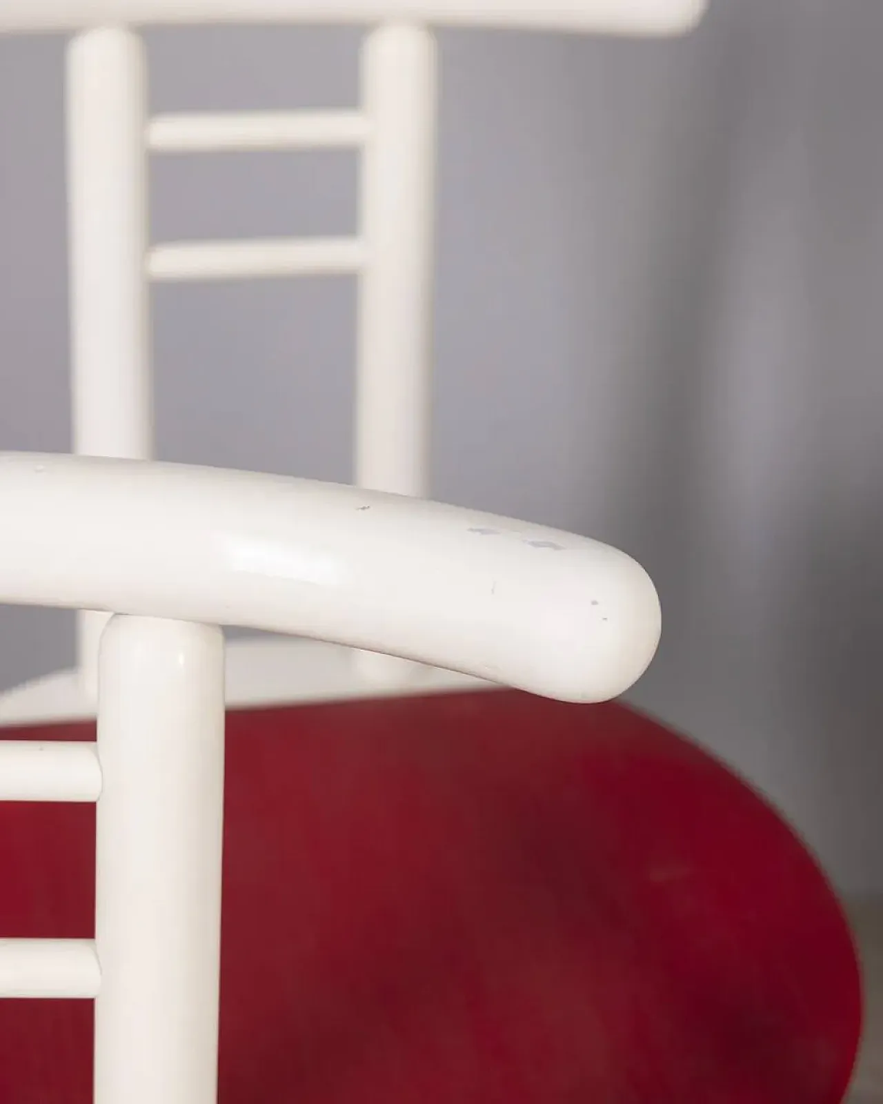 4 Chairs in wood and red vinyl, 1980s 16