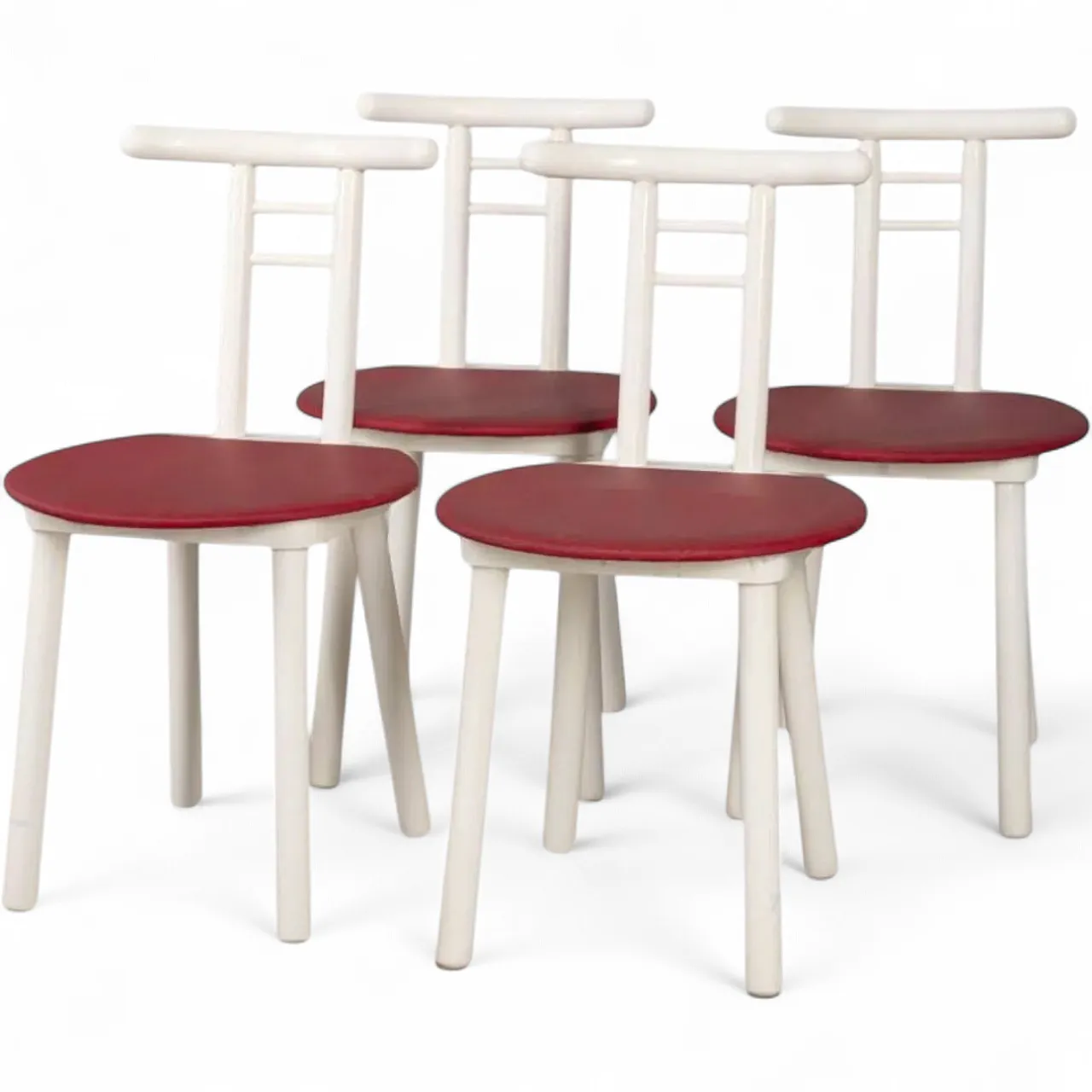 4 Chairs in wood and red vinyl, 1980s 18
