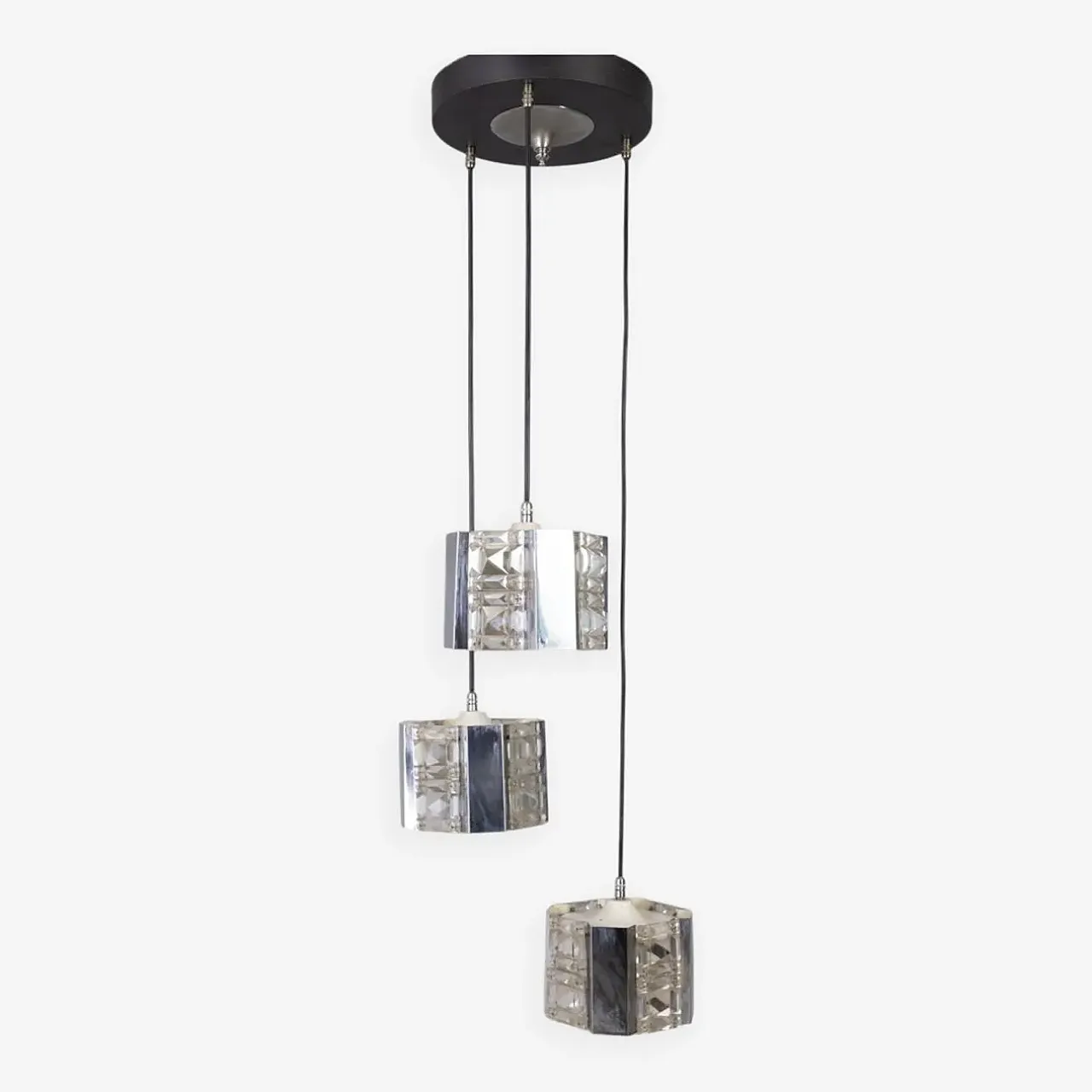 Lampada a sospensione in metallo e cristallo, anni '70 1