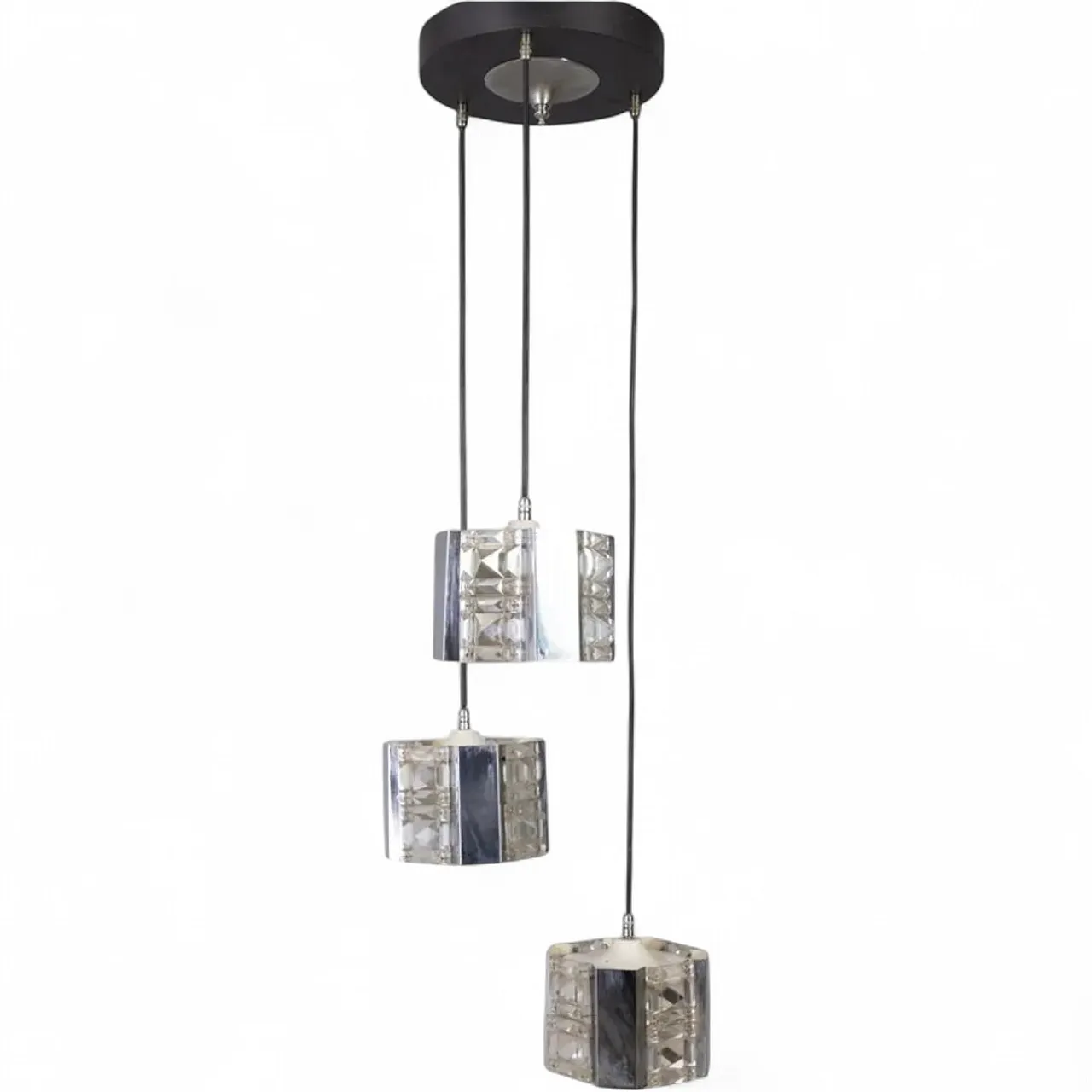Lampada a sospensione in metallo e cristallo, anni '70 13