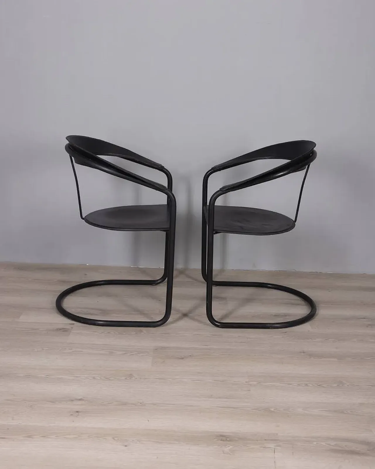 Pair of metal and leather canasta chairs by Arrben, 1970s 3