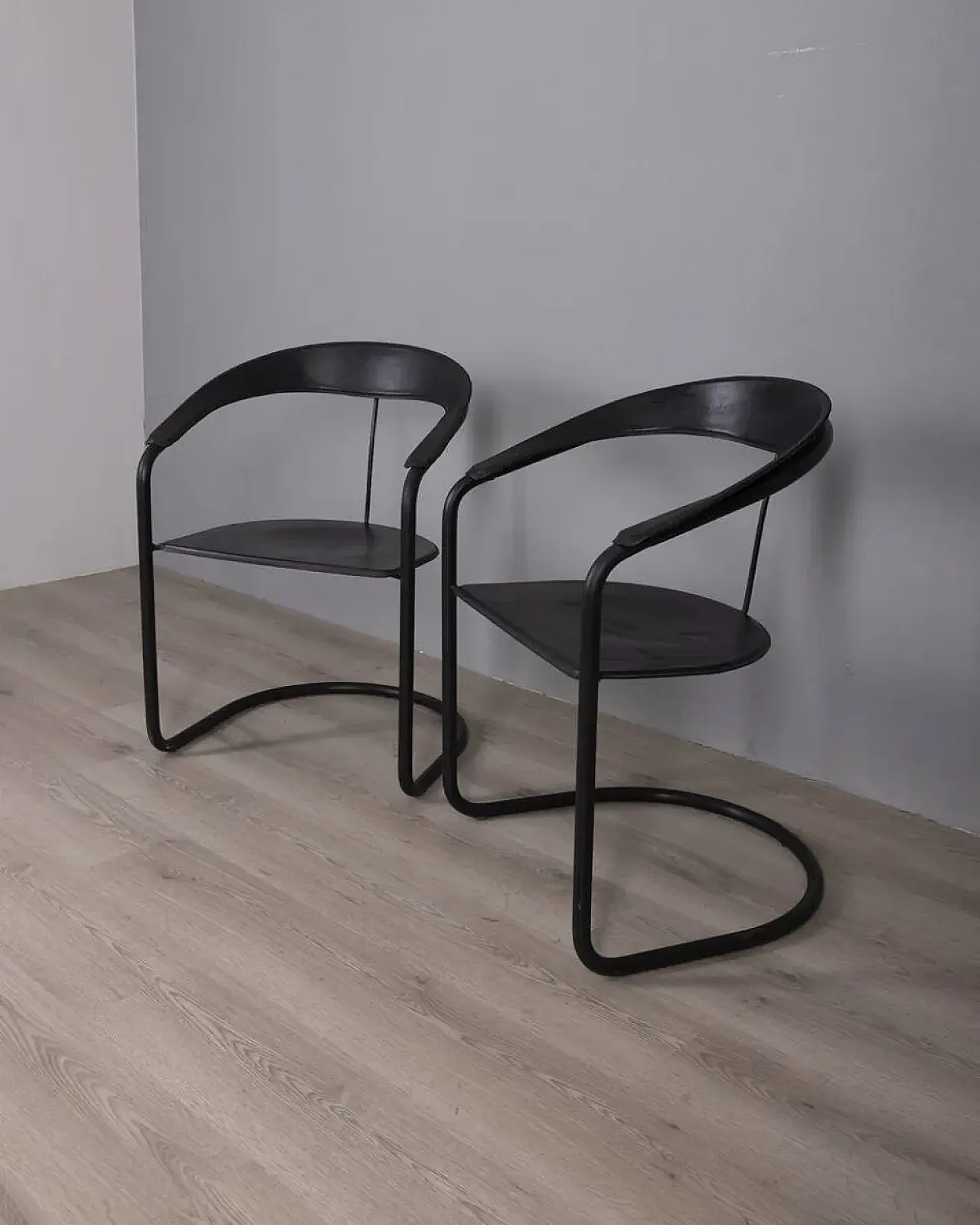 Pair of metal and leather canasta chairs by Arrben, 1970s 4