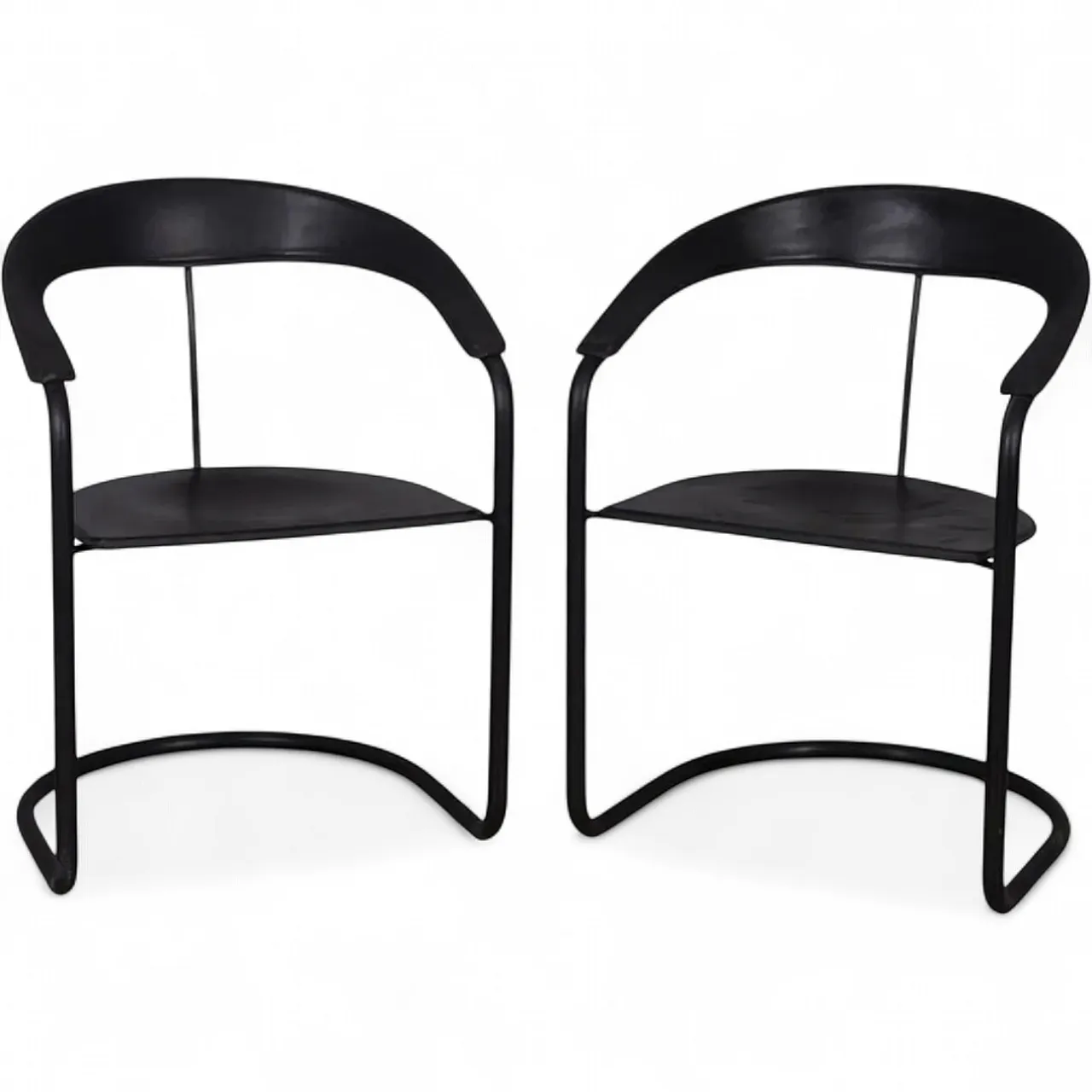 Pair of metal and leather canasta chairs by Arrben, 1970s 12