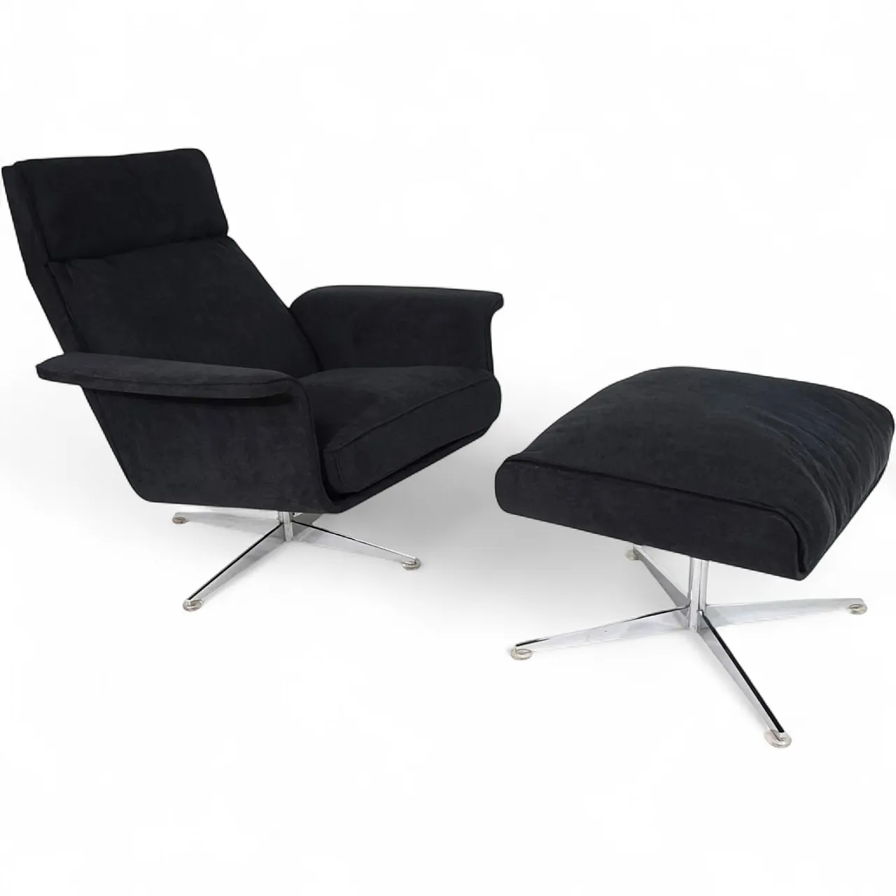Poltrona Kaufeld Siesta 62 con pouf di Jacques Brule, anni '60 12