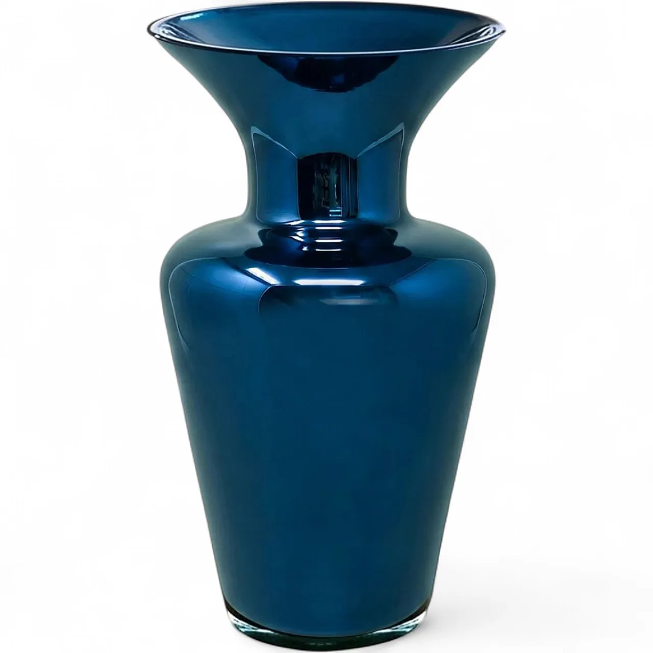 Vaso blu in vetro soffiato di Murano del Maestro del Vetro, anni '70 8