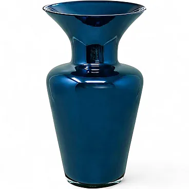 Murano blown glass blue vase by Maestro del Vetro, 1970s