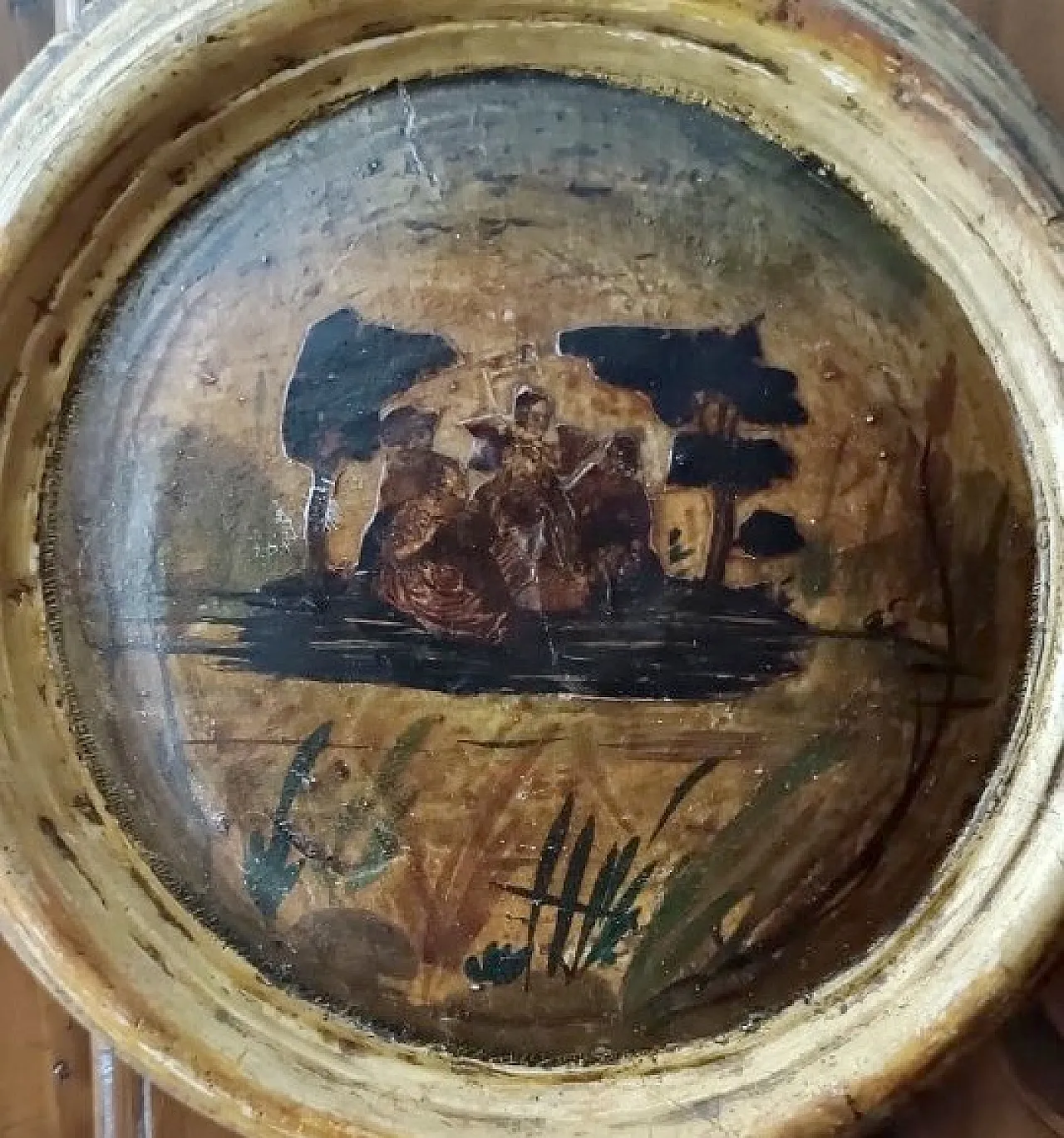 Round painting on panel with gilded frame, 18th century 3