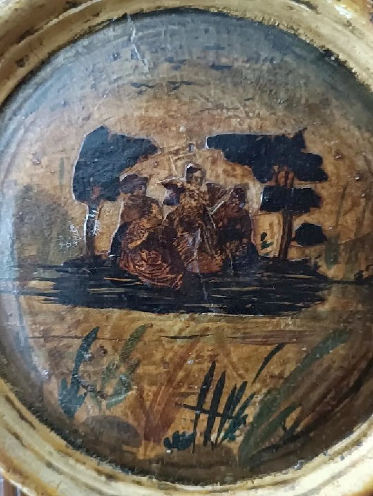 Round painting on panel with gilded frame, 18th century 5