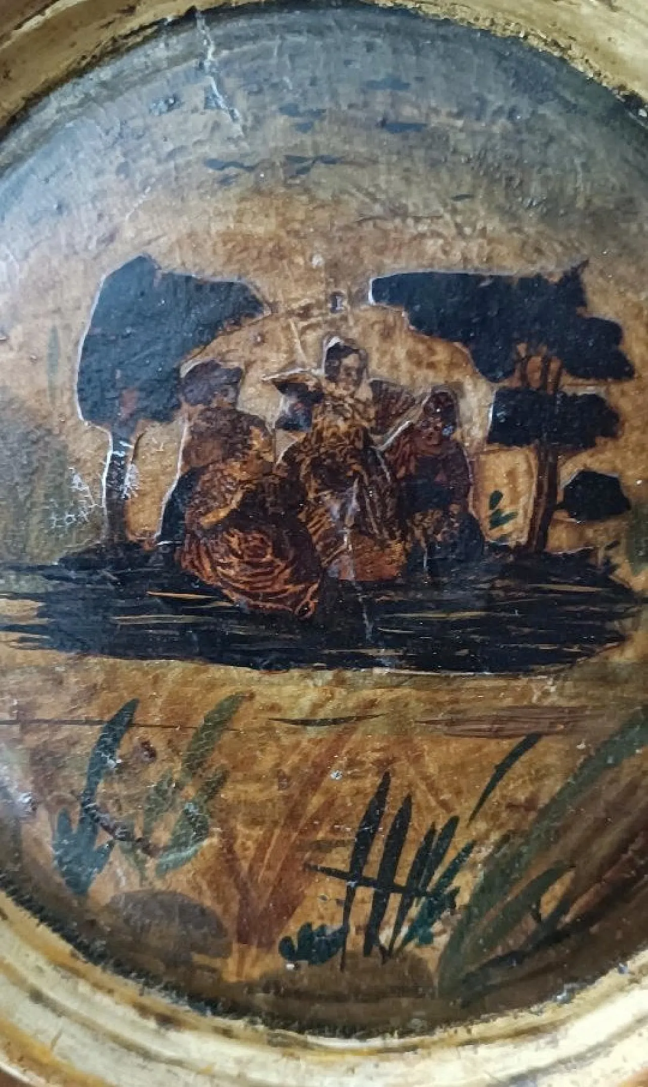 Round painting on panel with gilded frame, 18th century 6