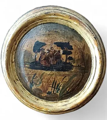Round painting on panel with gilded frame, 18th century
