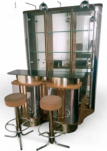 Two body Bar with Stools by Willy Rizzo, 1970s