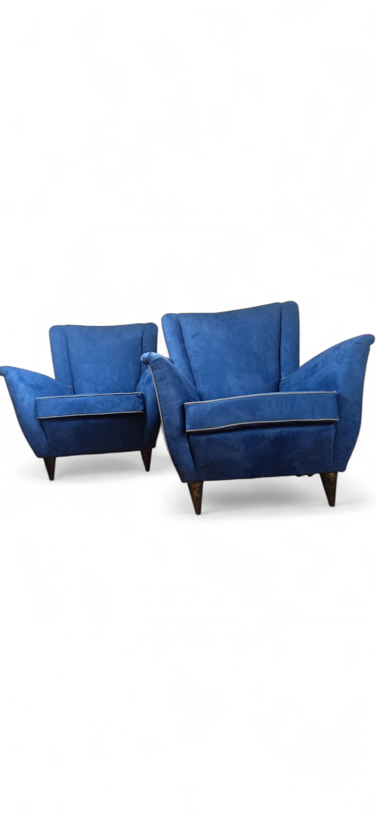 Pair of blue fabric armchairs by ISA Bergamo, 1950s 11