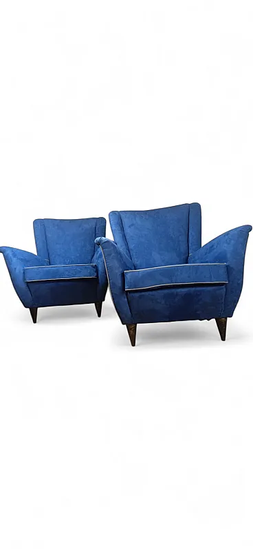 Pair of blue fabric armchairs by ISA Bergamo, 1950s