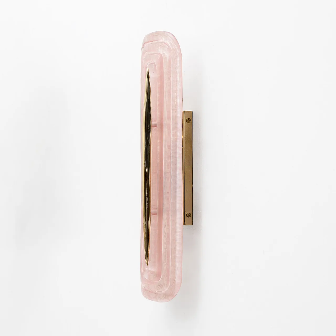 Coppia di applique in vetro di Murano rosa e ottone, anni 2000 5