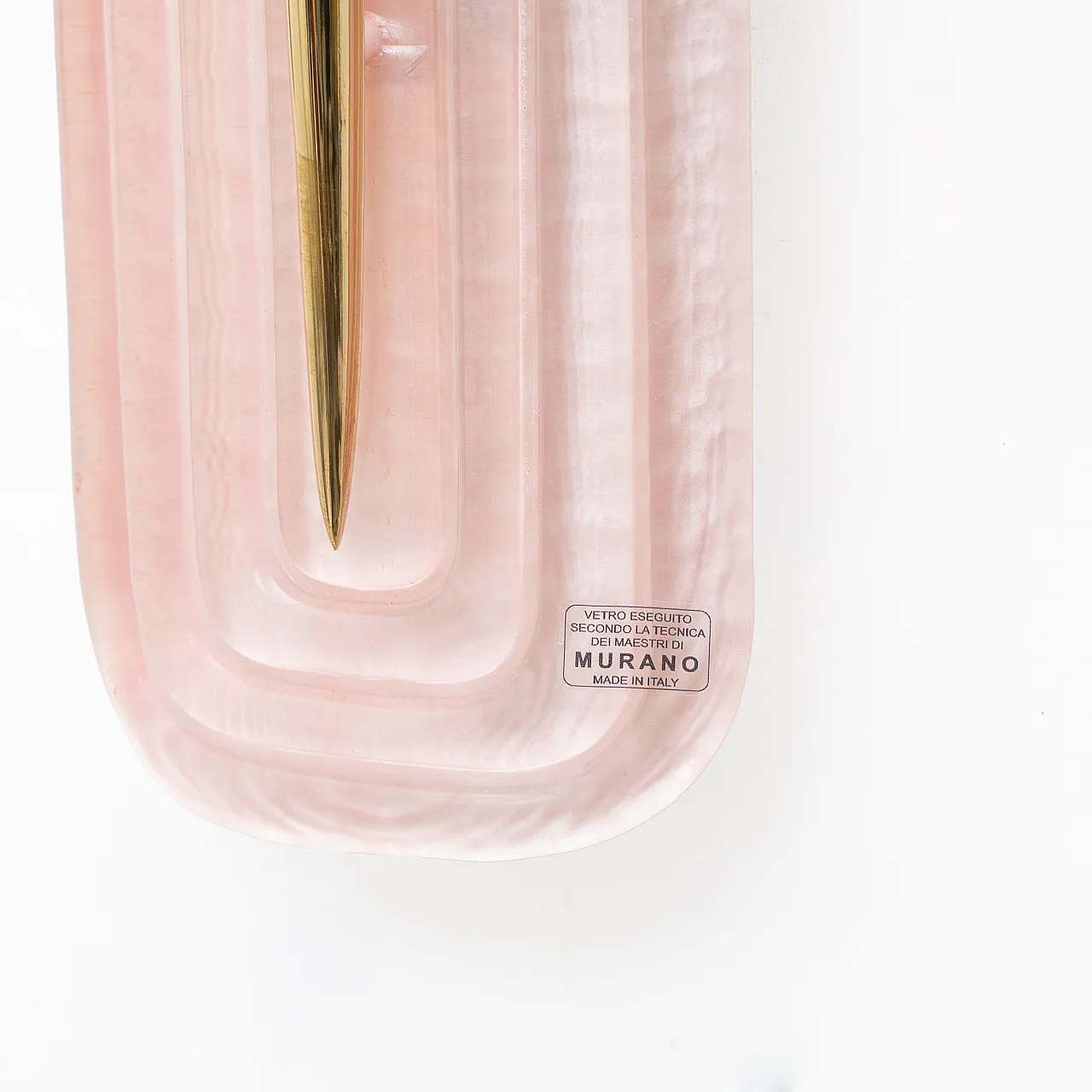 Coppia di applique in vetro di Murano rosa e ottone, anni 2000 6