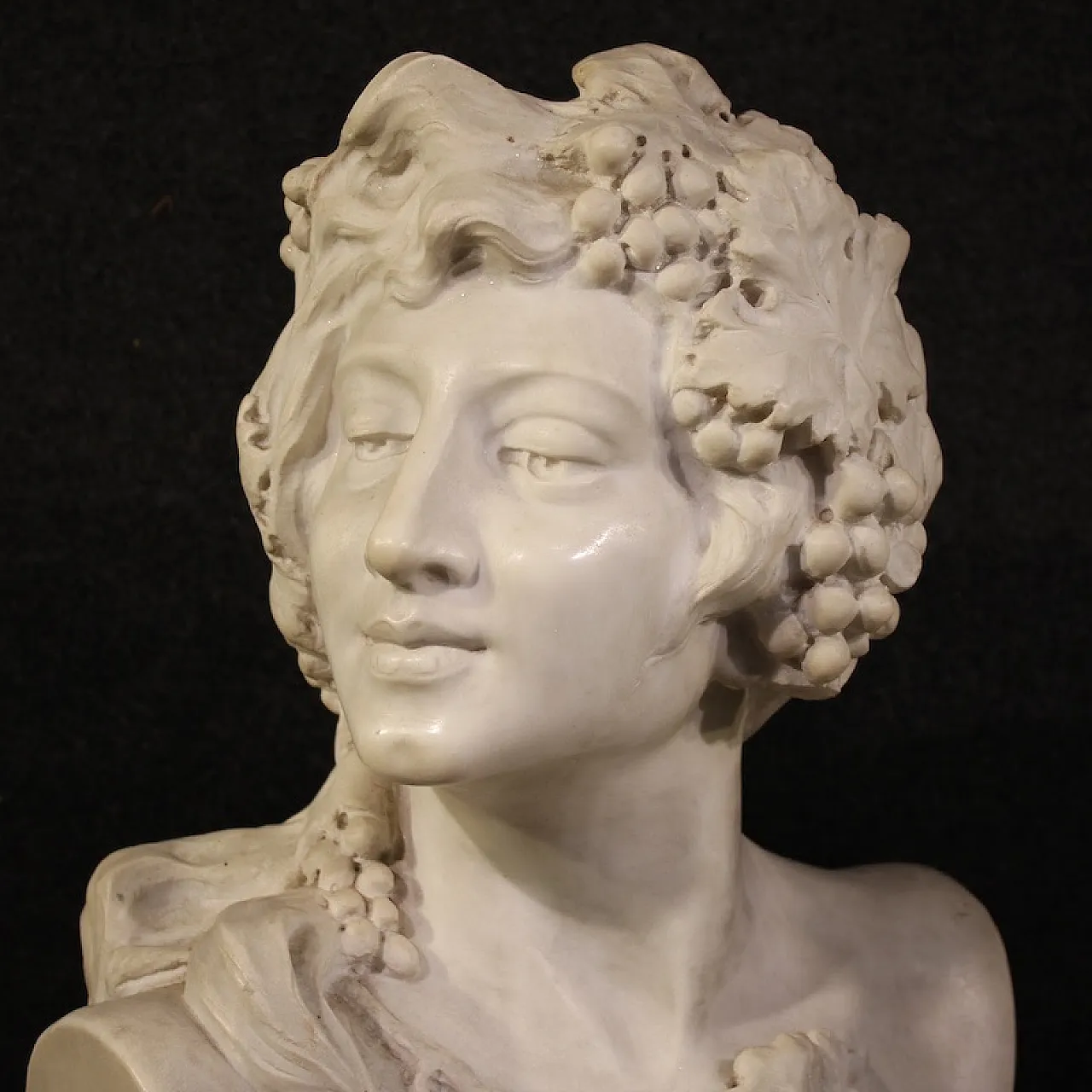 Coppia di sculture in marmo bianco Satiro e Baccante, '800 3