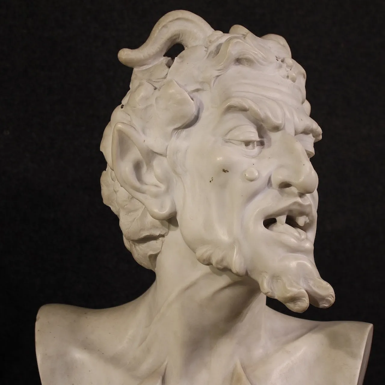 Coppia di sculture in marmo bianco Satiro e Baccante, '800 4