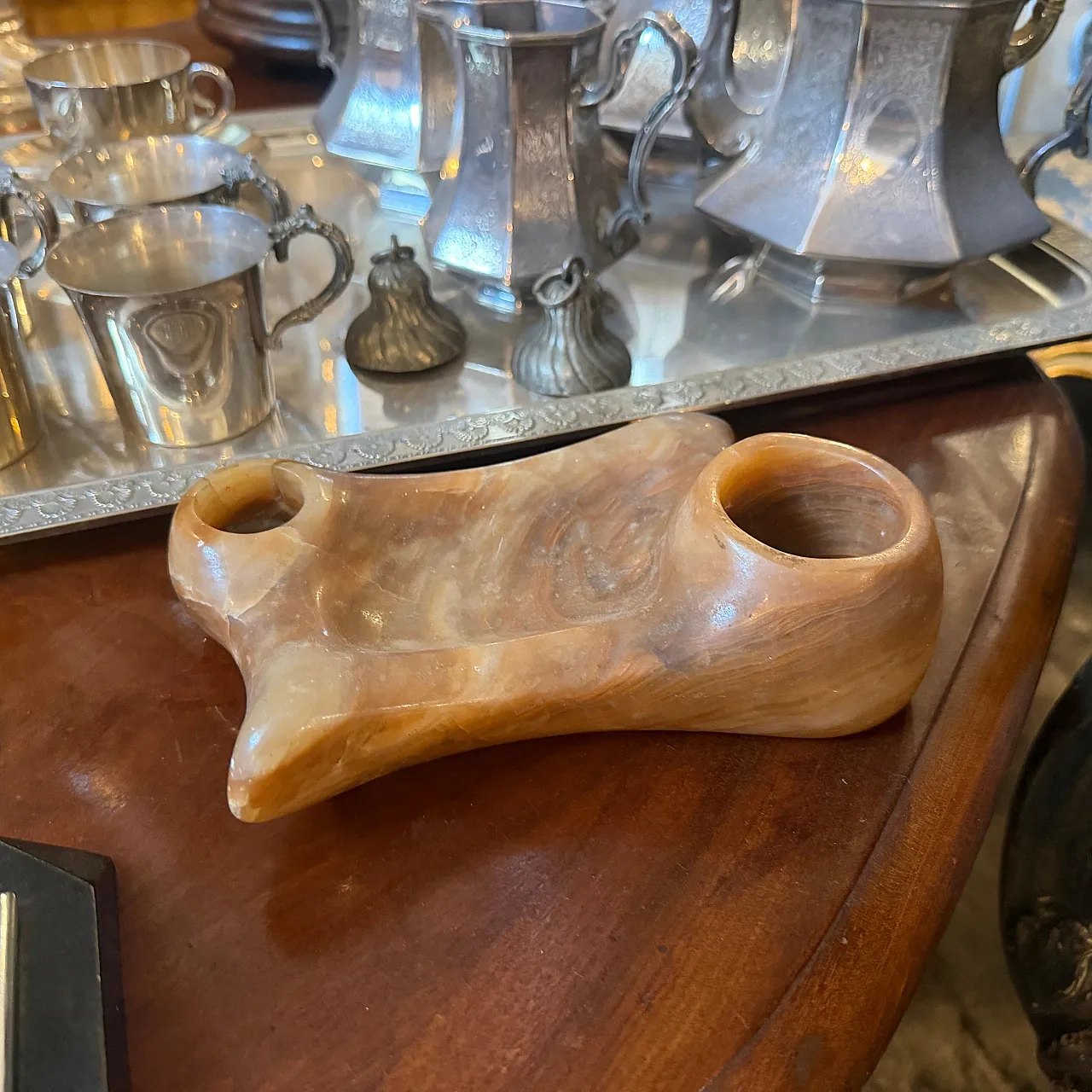 Art Deco hand-carved onyx marble inkstand, 1930s 4