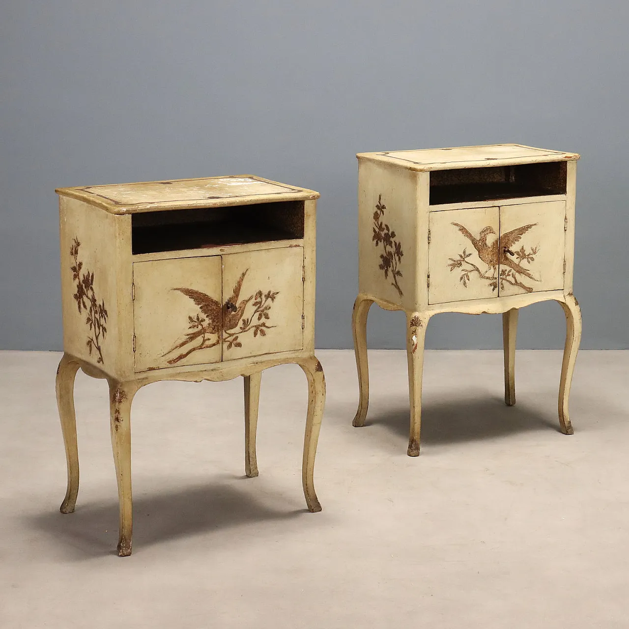 Pair of Baroque style bedside tables, 19th century 1