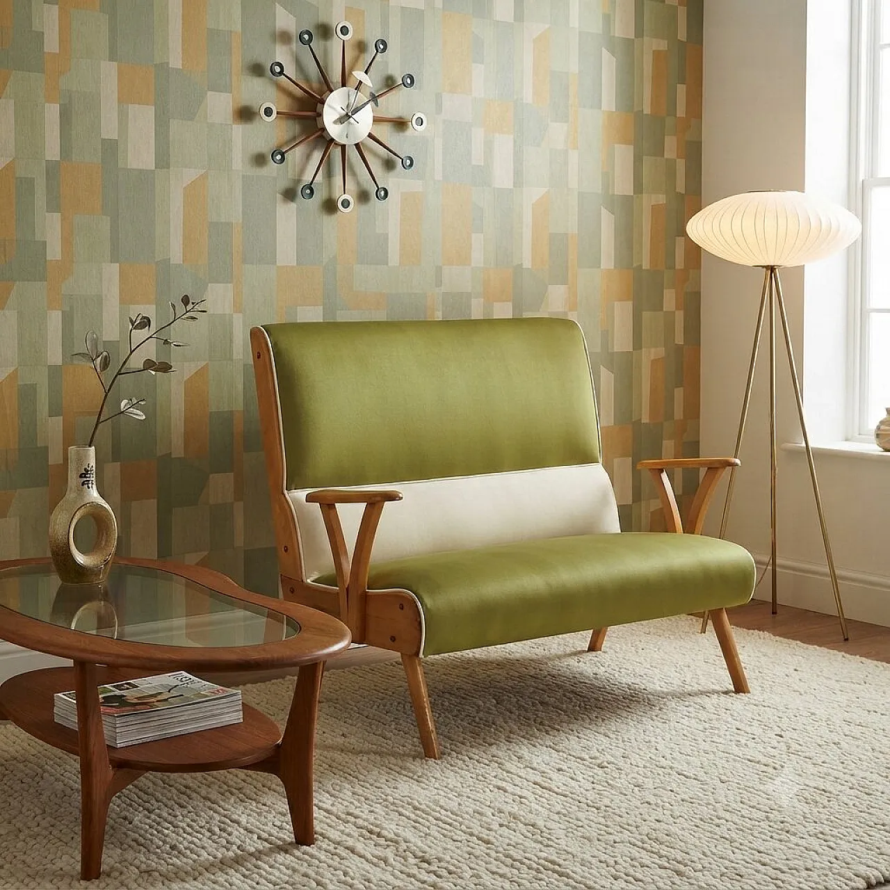 Sofa in two-tone velvet, 1950s 2