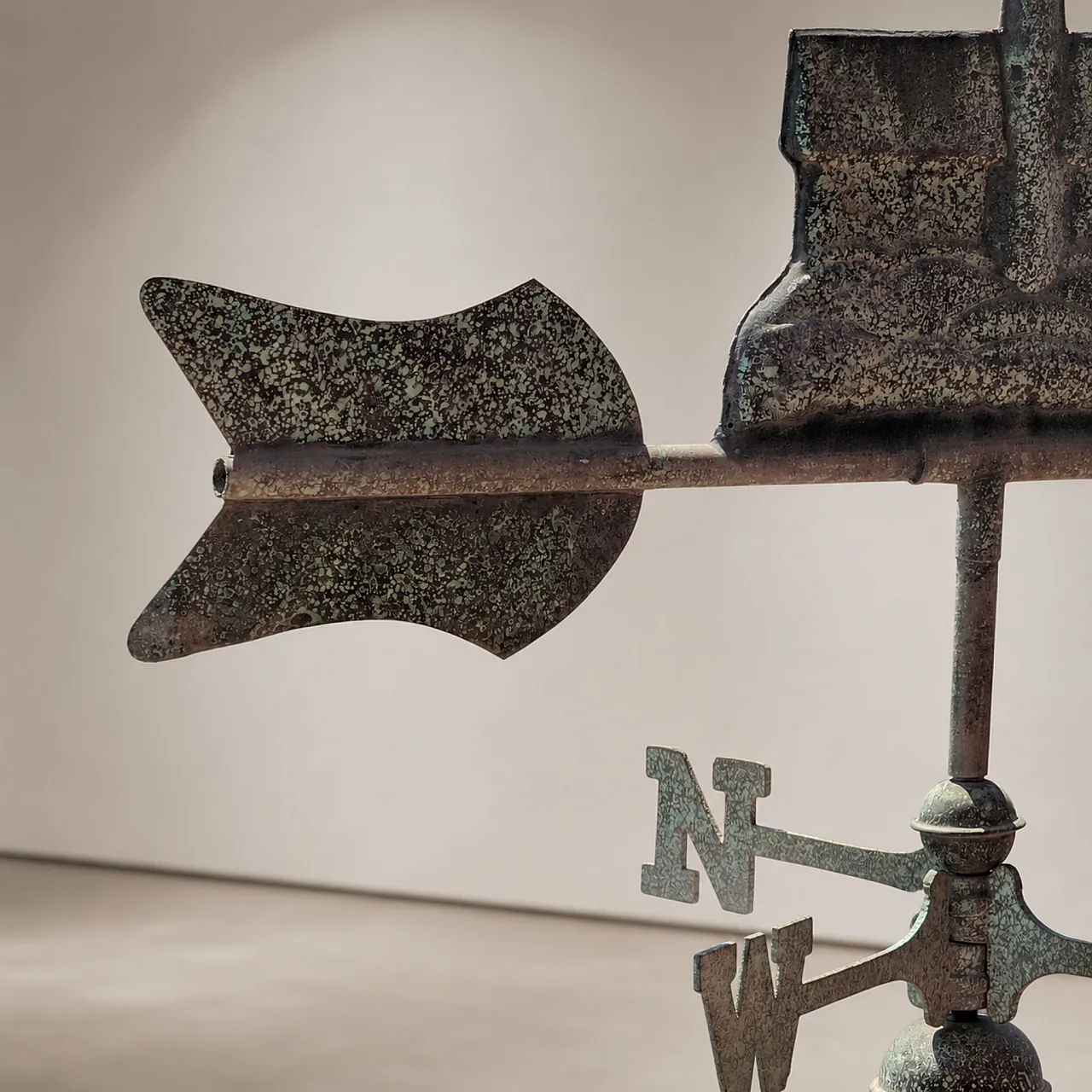 Early 1900s three-dimensional copper wind vane with port lighthouse 1