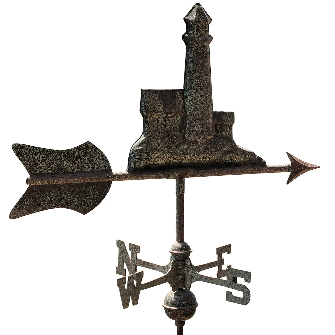 Early 1900s three-dimensional copper wind vane with port lighthouse 3
