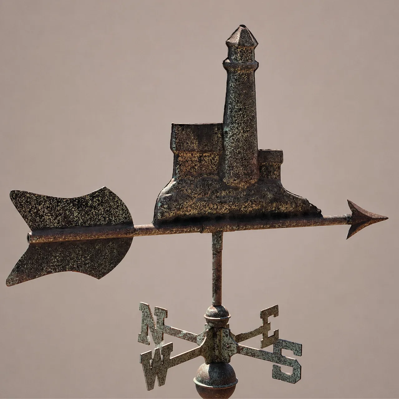 Early 1900s three-dimensional copper wind vane with port lighthouse 5