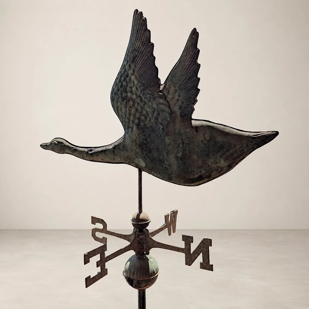 Three-dimensional copper wind vane from the early 1900s with a swan in flight 6