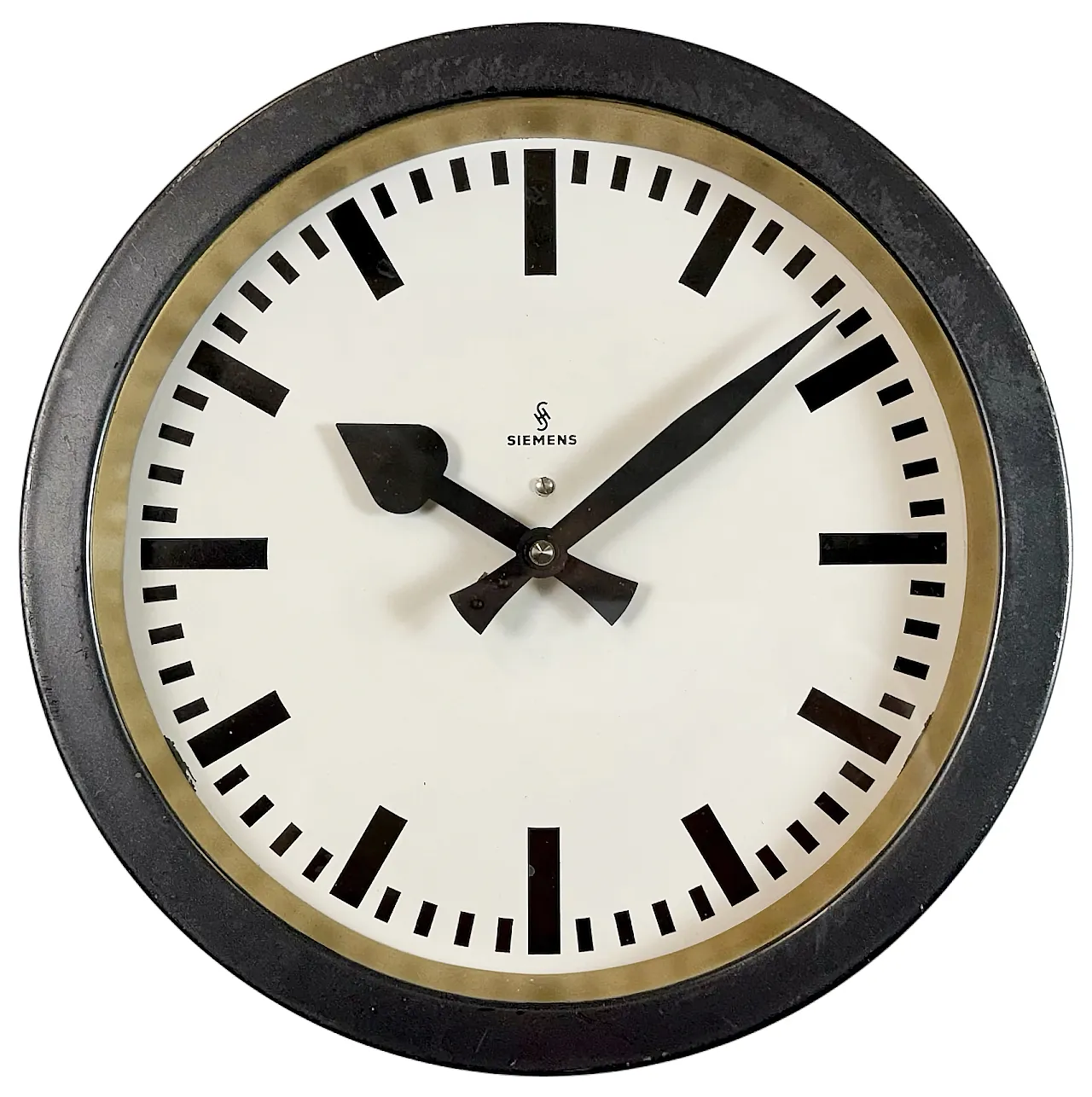 Black Industrial Factory Wall Clock from Siemens, 1950s 1