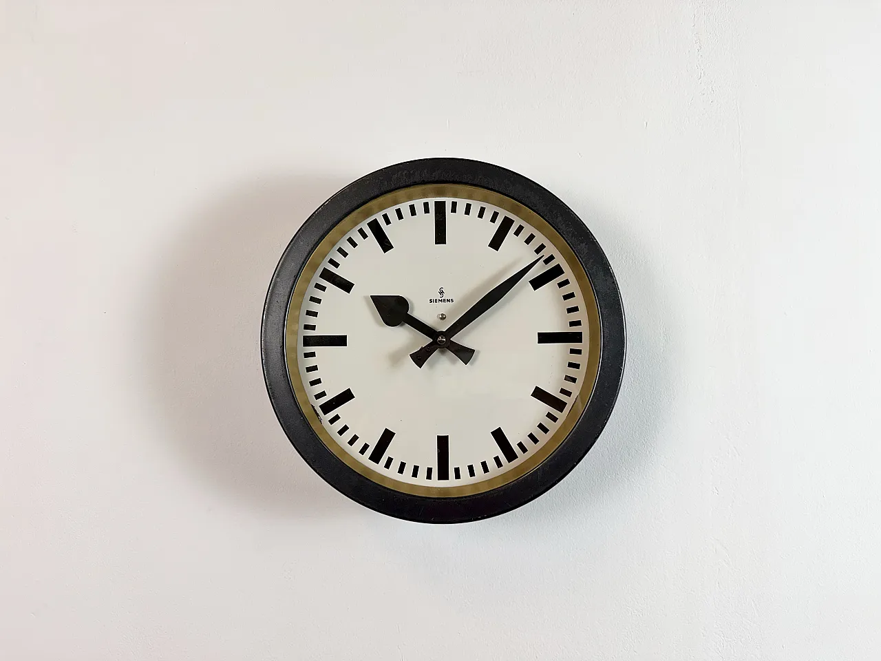 Black Industrial Factory Wall Clock from Siemens, 1950s 2