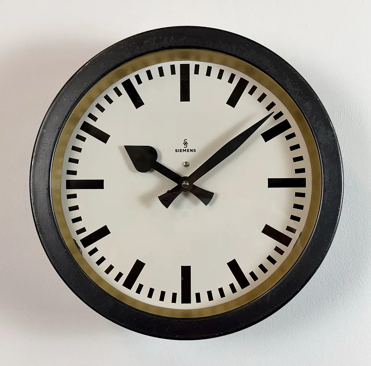 Black Industrial Factory Wall Clock from Siemens, 1950s 3