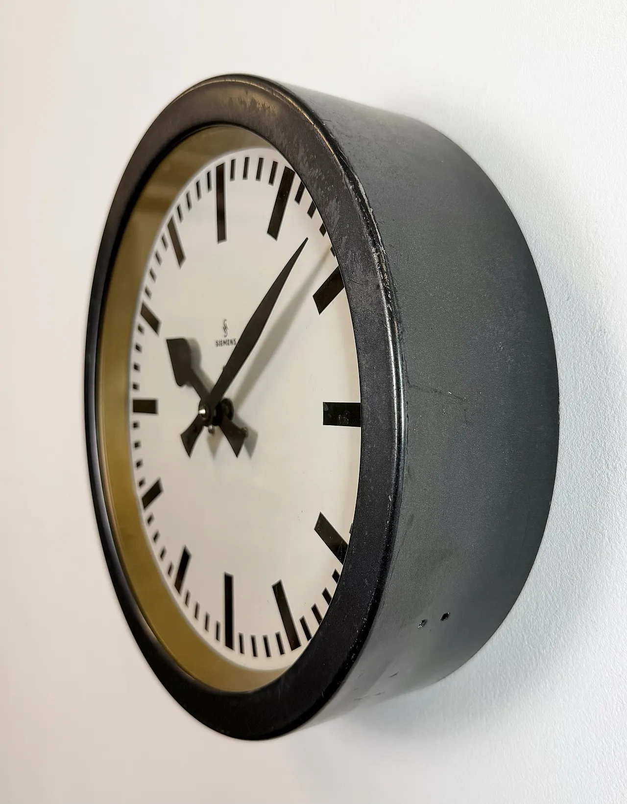 Black Industrial Factory Wall Clock from Siemens, 1950s 4