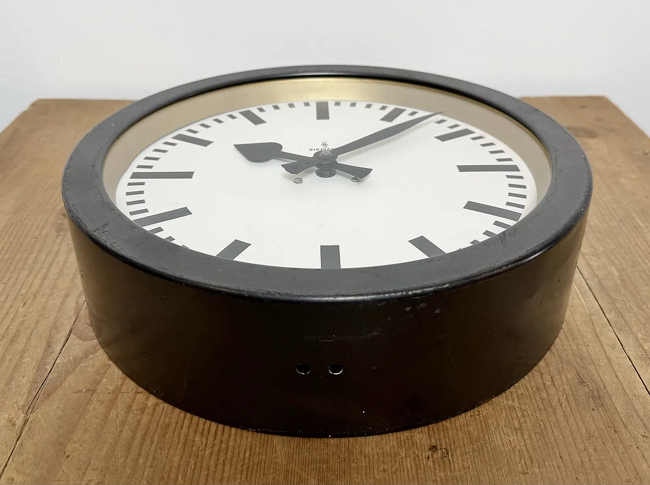Black Industrial Factory Wall Clock from Siemens, 1950s 8