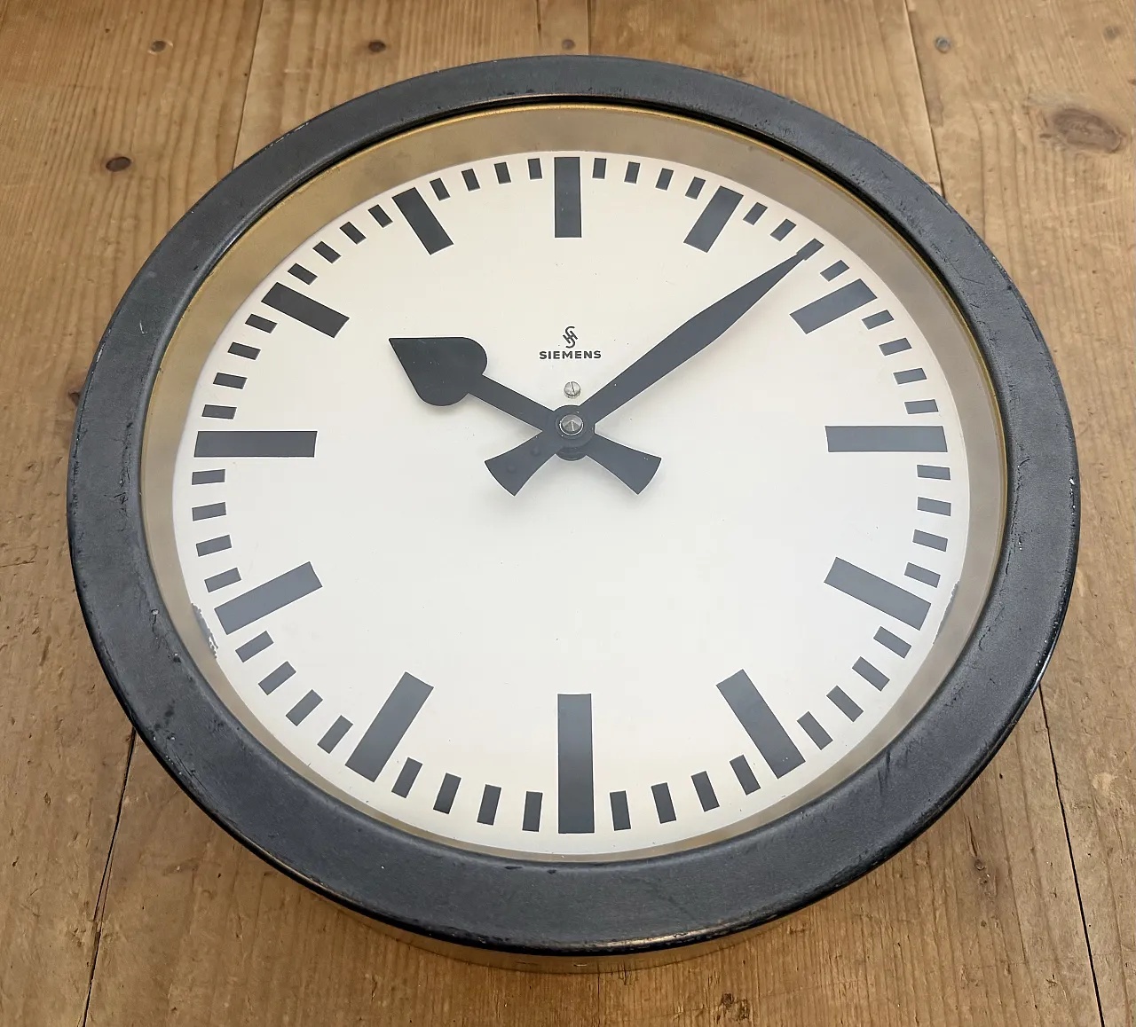 Black Industrial Factory Wall Clock from Siemens, 1950s 9