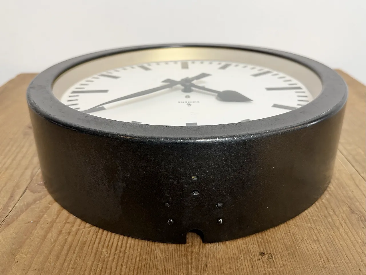 Black Industrial Factory Wall Clock from Siemens, 1950s 13