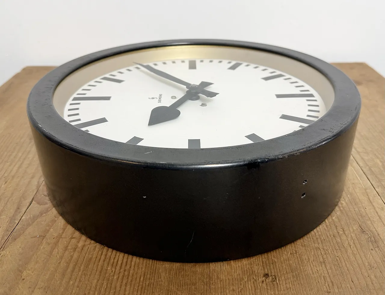 Black Industrial Factory Wall Clock from Siemens, 1950s 14