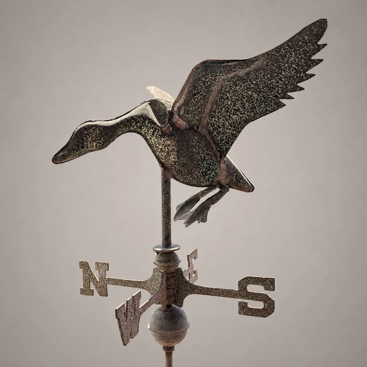 Early 1900s three-dimensional copper weathervane with duck with open wings 6