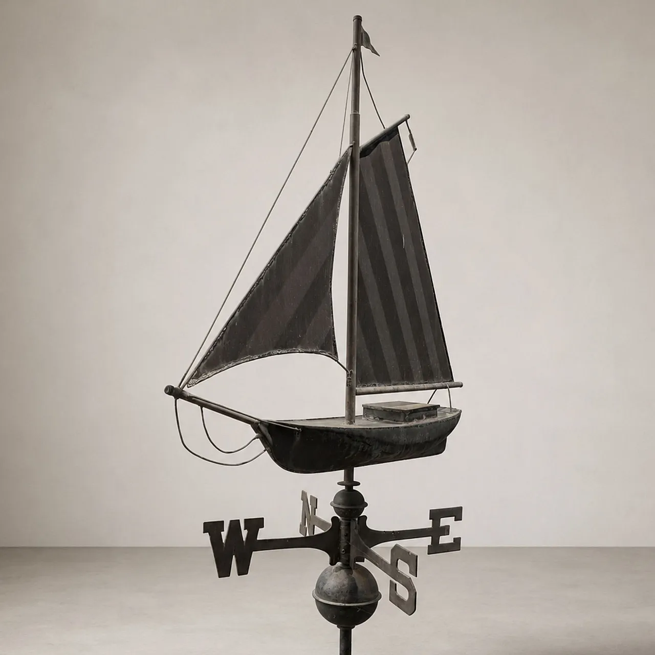 Early 1900s three-dimensional copper wind vane with sailboat 3