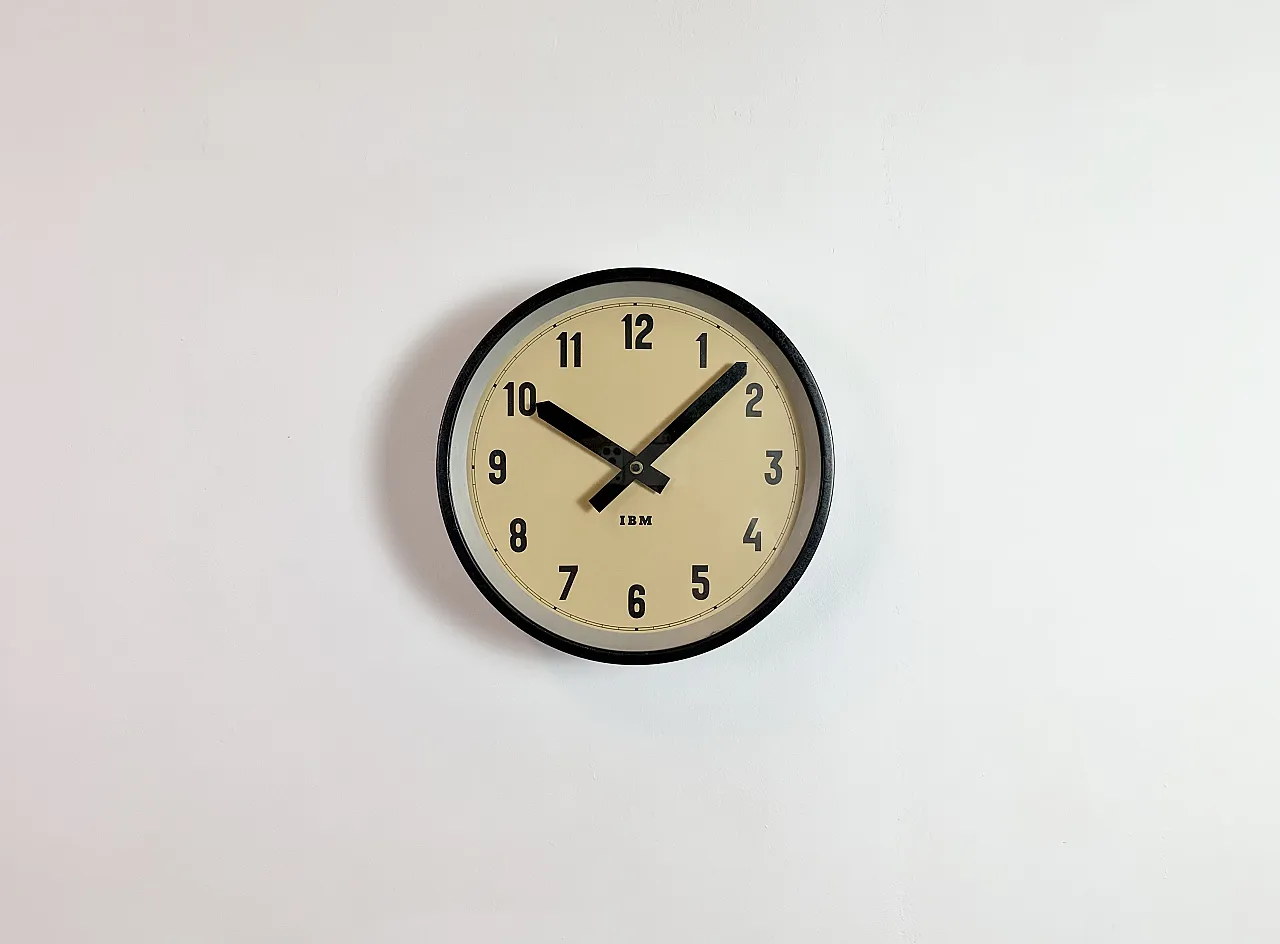 Black Industrial Factory Wall Clock from IBM, 1950s 2