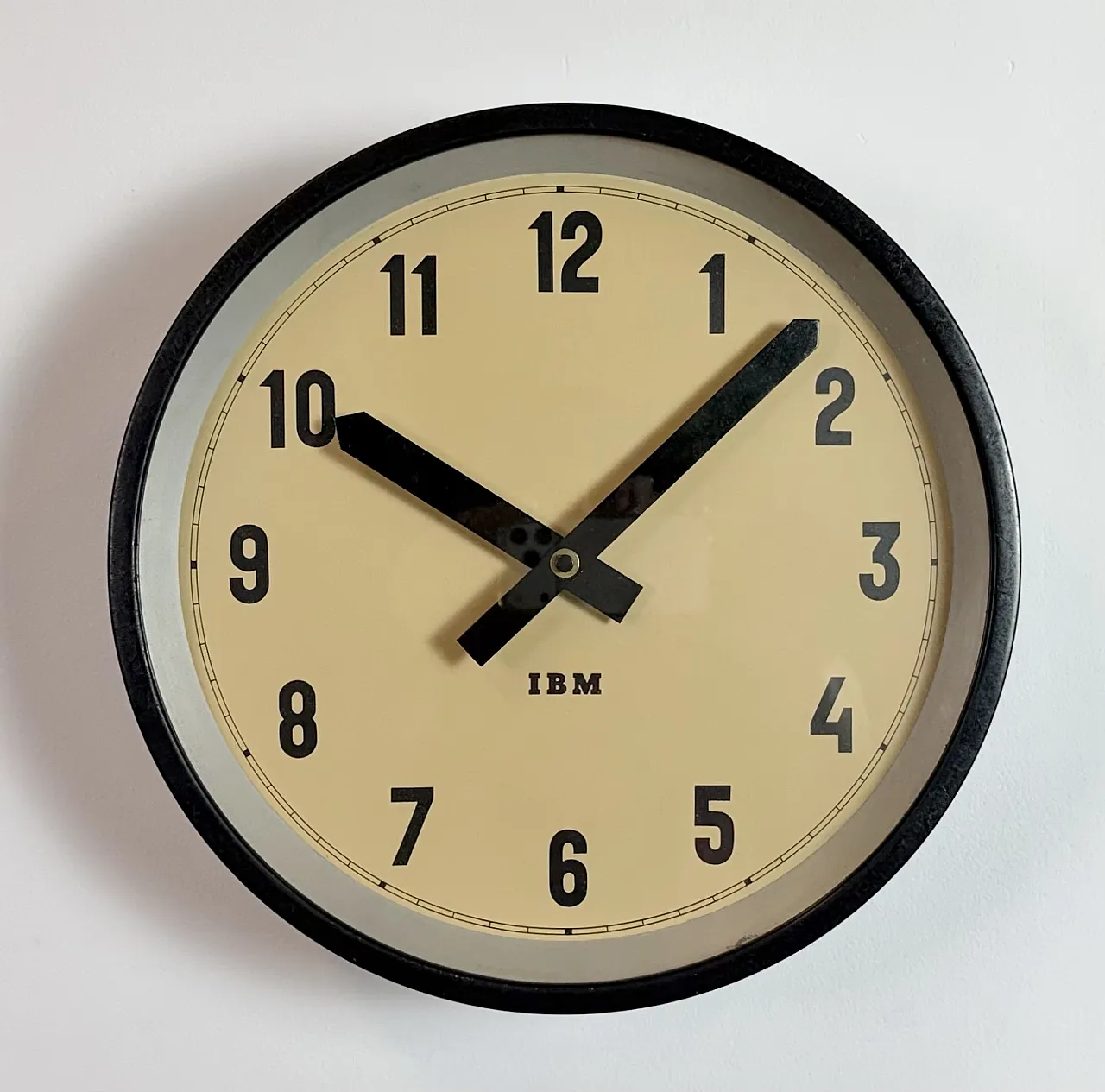 Black Industrial Factory Wall Clock from IBM, 1950s 3