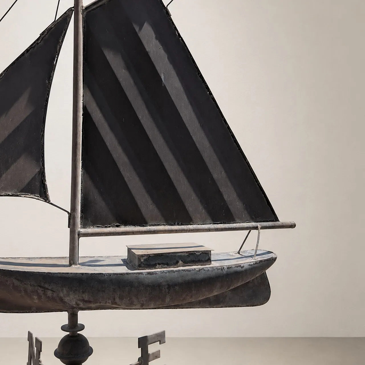 Early 1900s three-dimensional copper wind vane with sailboat 6