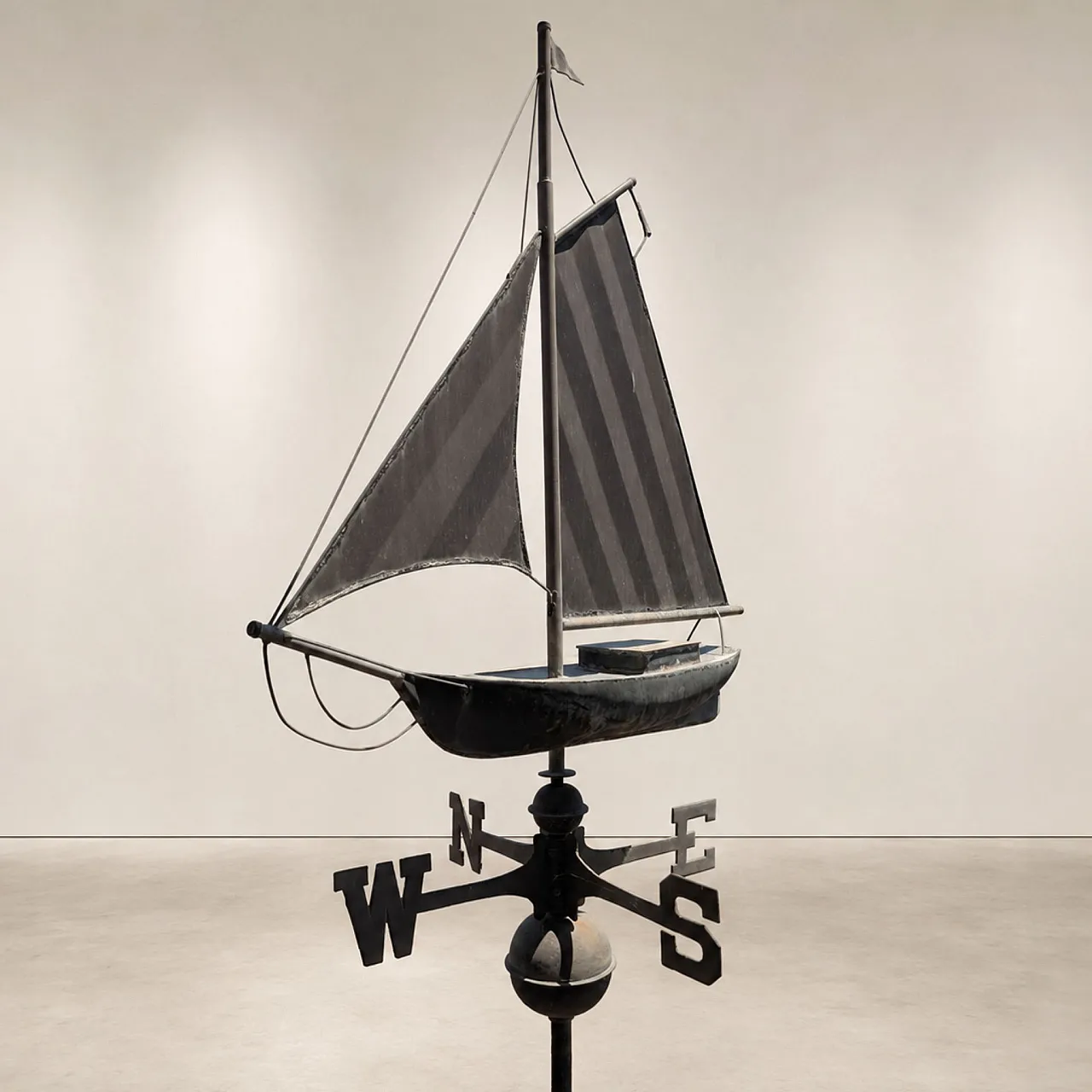 Early 1900s three-dimensional copper wind vane with sailboat 8