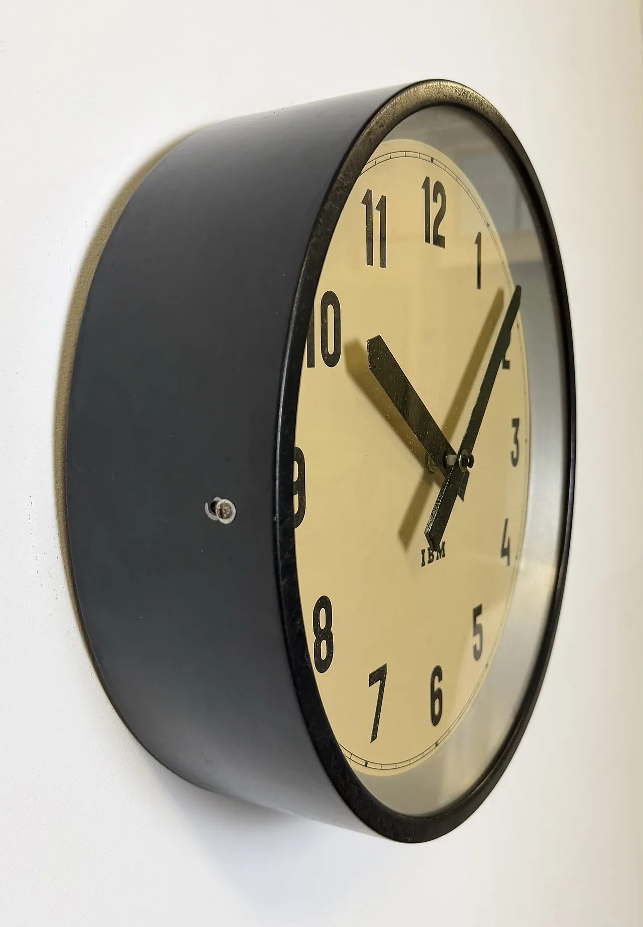 Black Industrial Factory Wall Clock from IBM, 1950s 5
