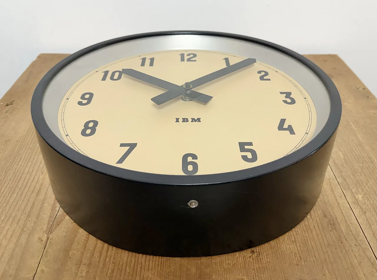 Black Industrial Factory Wall Clock from IBM, 1950s 8