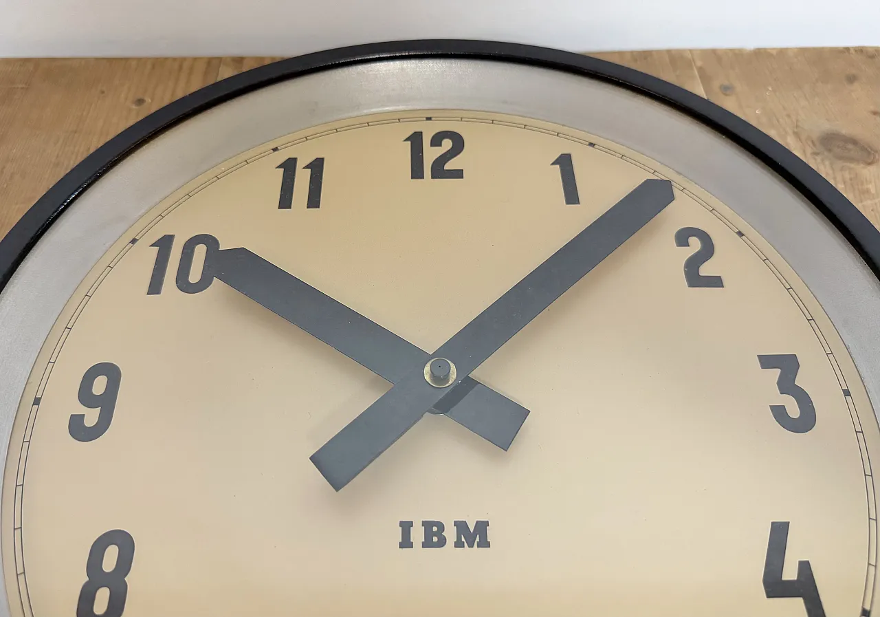 Black Industrial Factory Wall Clock from IBM, 1950s 10