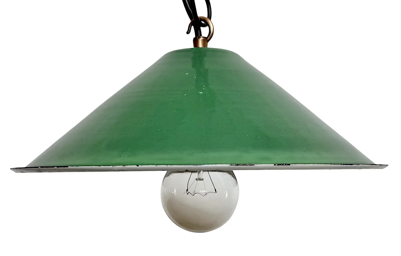 Industrial British Green Enamel Factory Pendant Lamp, 1950s 1