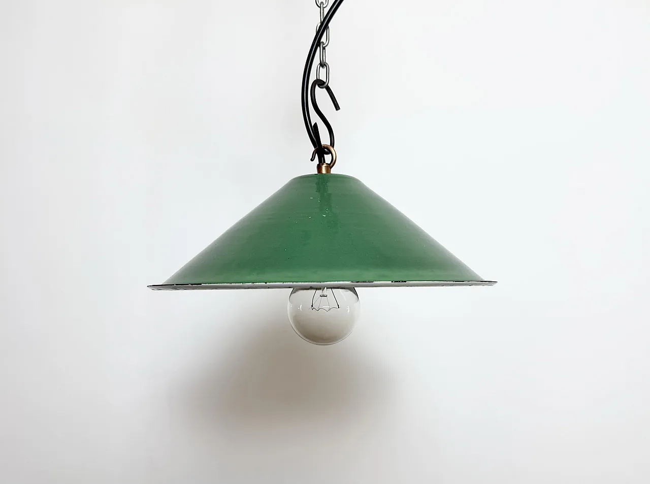Industrial British Green Enamel Factory Pendant Lamp, 1950s 2