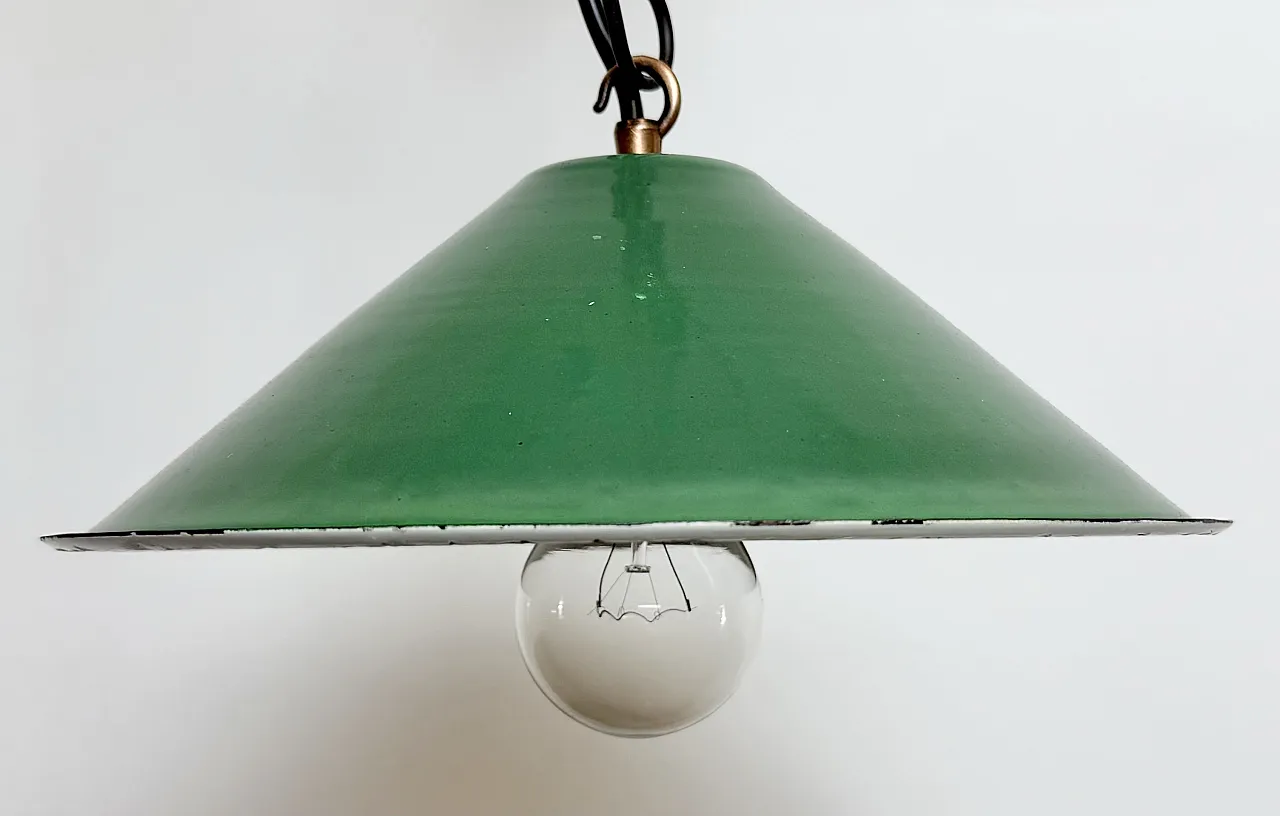 Industrial British Green Enamel Factory Pendant Lamp, 1950s 3
