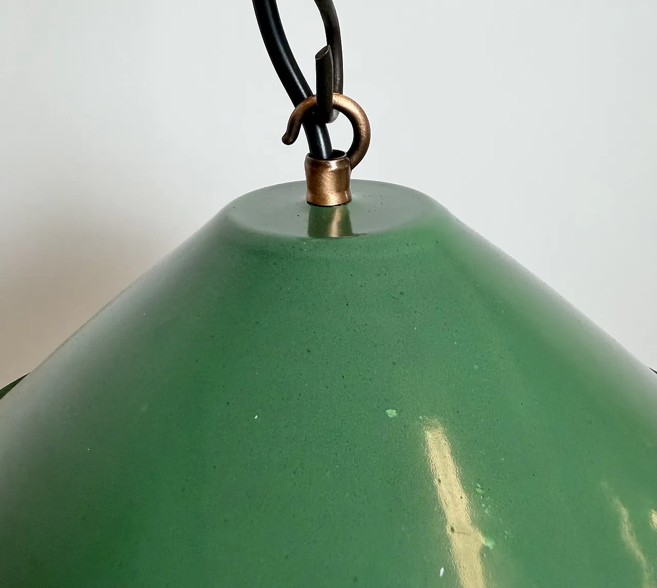 Industrial British Green Enamel Factory Pendant Lamp, 1950s 4